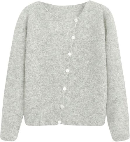 SHENHE Women's Asymmetrical Button Down Crewneck Cardigan Long Sleeve Casual Sweater in Saudi Arabia