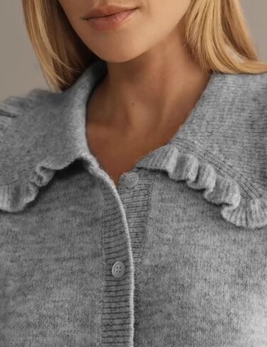 Arssm Womens Ruffle Collar Cardigan Cropped Button Down Open Front Sweaters Knitted Long Sleeve Fall 2024 Elegant Outwear in Saudi Arabia