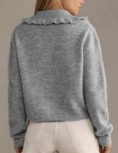 Arssm Womens Ruffle Collar Cardigan Cropped Button Down Open Front Sweaters Knitted Long Sleeve Fall 2024 Elegant Outwear in Saudi Arabia