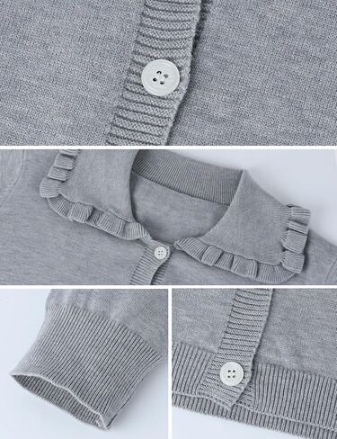 Arssm Womens Ruffle Collar Cardigan Cropped Button Down Open Front Sweaters Knitted Long Sleeve Fall 2024 Elegant Outwear in Saudi Arabia
