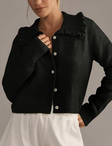 Arssm Womens Ruffle Collar Cardigan Cropped Button Down Open Front Sweaters Knitted Long Sleeve Fall 2024 Elegant Outwear in Saudi Arabia