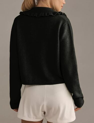 Arssm Womens Ruffle Collar Cardigan Cropped Button Down Open Front Sweaters Knitted Long Sleeve Fall 2024 Elegant Outwear in Saudi Arabia