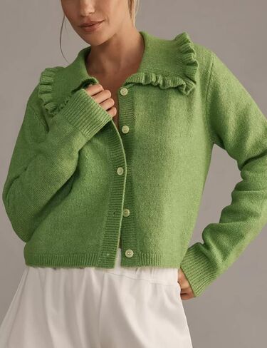Arssm Womens Ruffle Collar Cardigan Cropped Button Down Open Front Sweaters Knitted Long Sleeve Fall 2024 Elegant Outwear in Saudi Arabia