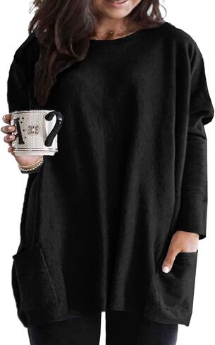 Eytino Womens Plus Size Long Sleeve Tops Crewneck Lightweight Sweatshirt Loose Casual Oversized T Shirts with Pockets(1X-5X) in Kuwait