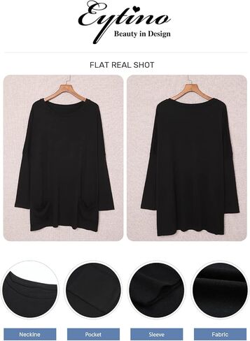 Eytino Womens Plus Size Long Sleeve Tops Crewneck Lightweight Sweatshirt Loose Casual Oversized T Shirts with Pockets(1X-5X) in Kuwait