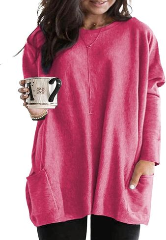 Eytino Womens Plus Size Long Sleeve Tops Crewneck Lightweight Sweatshirt Loose Casual Oversized T Shirts with Pockets(1X-5X) in Kuwait