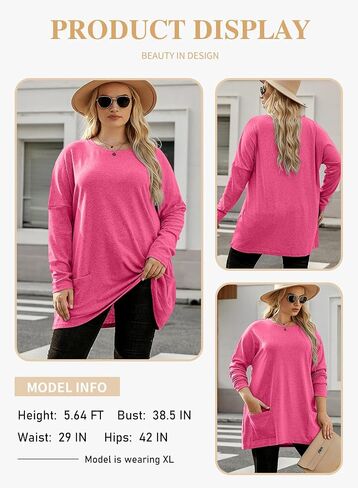 Eytino Womens Plus Size Long Sleeve Tops Crewneck Lightweight Sweatshirt Loose Casual Oversized T Shirts with Pockets(1X-5X) in Kuwait