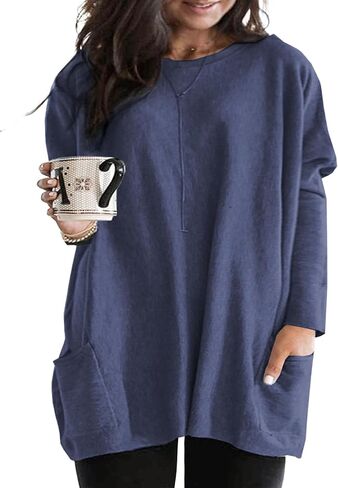 Eytino Womens Plus Size Long Sleeve Tops Crewneck Lightweight Sweatshirt Loose Casual Oversized T Shirts with Pockets(1X-5X) in Kuwait
