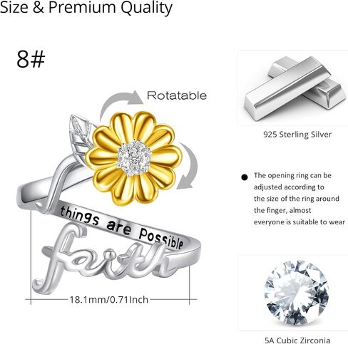 Cuoka Silver Sunflower Faith Anxiety Ring, Adjustable You Are My Sunshine Open Faith Religious Ring Christian Inspiring Incentive Jewerly Gifts for Women in Kuwait