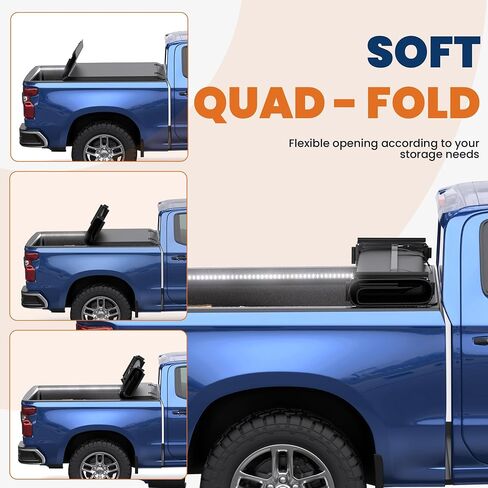 5.8FT Quad Soft Truck Bed Tonneau Cover Compatible for 2019-2025 Chevy Silverado GMC Sierra 1500 New Body Fleetside w/LED Light Strip (W/o Multi-Flex Tailgate and Carbonpro Bed) in Saudi Arabia