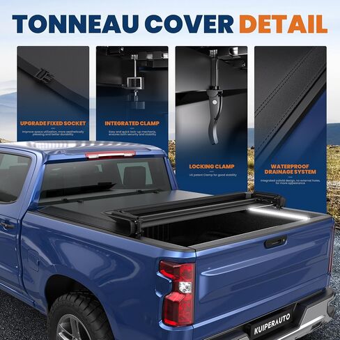 5.8FT Quad Soft Truck Bed Tonneau Cover Compatible for 2019-2025 Chevy Silverado GMC Sierra 1500 New Body Fleetside w/LED Light Strip (W/o Multi-Flex Tailgate and Carbonpro Bed) in Saudi Arabia