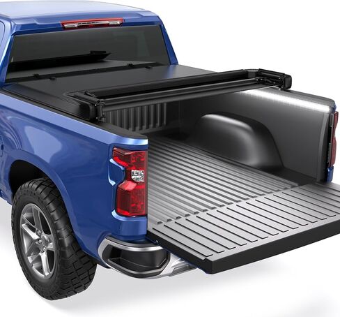 5.8FT Quad Soft Truck Bed Tonneau Cover Compatible for 2019-2025 Chevy Silverado GMC Sierra 1500 New Body Fleetside w/LED Light Strip (W/o Multi-Flex Tailgate and Carbonpro Bed) in Saudi Arabia