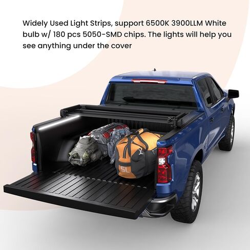 5.8FT Quad Soft Truck Bed Tonneau Cover Compatible for 2019-2025 Chevy Silverado GMC Sierra 1500 New Body Fleetside w/LED Light Strip (W/o Multi-Flex Tailgate and Carbonpro Bed) in Saudi Arabia
