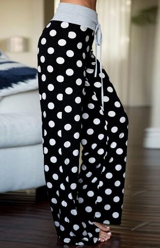 AMiERY Women's Pajama Lounge Pants Floral Striped Polka Dot Print Comfy Casual Stretch Palazzo Bottoms Pants Wide Leg in Saudi Arabia
