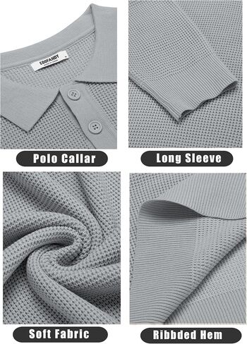 COOFANDY Mens Knit Polo Shirts Long Sleeve Sweater Casual Waffle Textured Collared Polo Sweater in Saudi Arabia