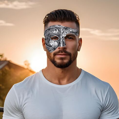 Cupimatch ​​Masquerade Masks for Men: Halloween Lattice Steampunk Metal Robot Mask Masquerade Venetian Vintage Masks in Saudi Arabia