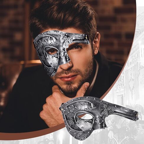 Cupimatch ​​Masquerade Masks for Men: Halloween Lattice Steampunk Metal Robot Mask Masquerade Venetian Vintage Masks in Saudi Arabia