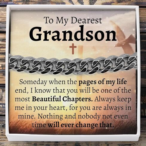 Love You This Much Sentimental To My Grandson Cuban Link Bracelet, Best Grandson Keepsake Gift, Bracelet for Grandson from Grandma, Birthday Gift for Grandson from Nana in Saudi Arabia