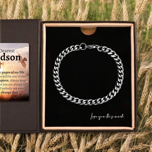 Love You This Much Sentimental To My Grandson Cuban Link Bracelet, Best Grandson Keepsake Gift, Bracelet for Grandson from Grandma, Birthday Gift for Grandson from Nana in Saudi Arabia