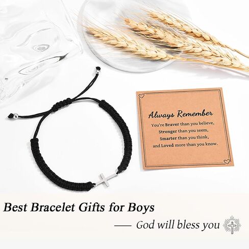 Leyung Cross Bracelet Gifts for Boys, Easter Basket Stuffers Baptism Confirmation First Holy Communion Christmas Christian Gifts for Boys Son Grandson Nephew Godson Brother in Saudi Arabia