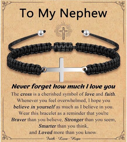 Leyung Cross Bracelet Gifts for Boys, Easter Basket Stuffers Baptism Confirmation First Holy Communion Christmas Christian Gifts for Boys Son Grandson Nephew Godson Brother in Saudi Arabia