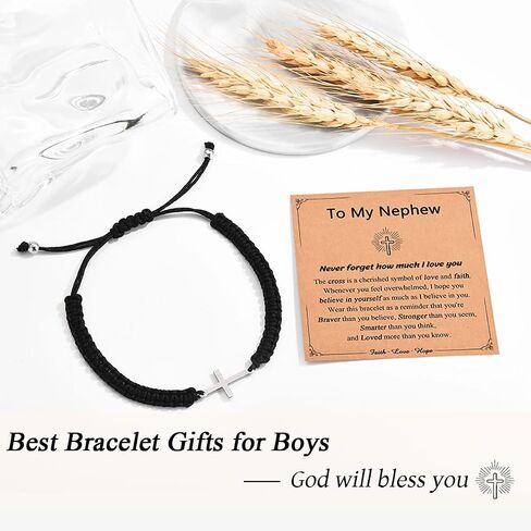 Leyung Cross Bracelet Gifts for Boys, Easter Basket Stuffers Baptism Confirmation First Holy Communion Christmas Christian Gifts for Boys Son Grandson Nephew Godson Brother in Saudi Arabia
