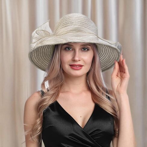 Vintage Organza Kentucky Derby Fascinator Hat for Women Summer Sun Hat Cloche Bowler Hat in Kuwait