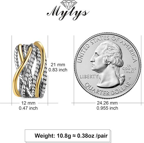 Two Tone Huggie Hoop Earrings Cross Over Design Twisted Rope Silver Gold Statement Wide Band Clip On Hoops for Women Fashion Jewelry Gift in Kuwait