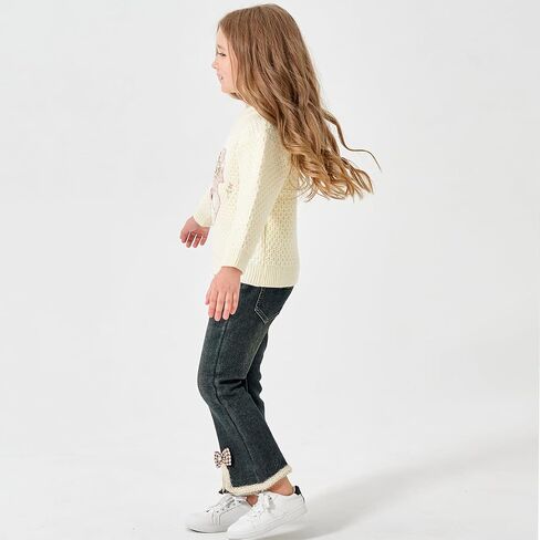 Peacolate 18M-10Y Spring Fall Winter Clothing Set Little&Big Girl Knit Turtleneck Pullover Sweater and Embroider Jeans in Kuwait