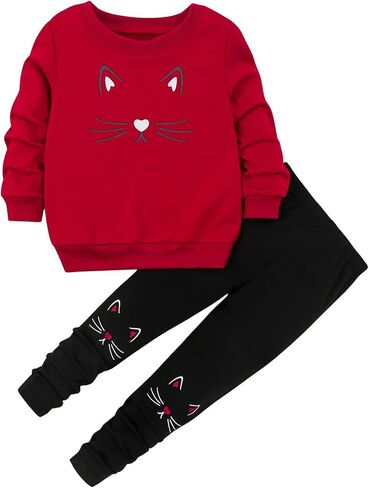 SweatyRocks Girl's 2 Piece Outfits Cute Cartoon Graphic Crewneck Sweatshirt and Sweatpants Set in Saudi Arabia