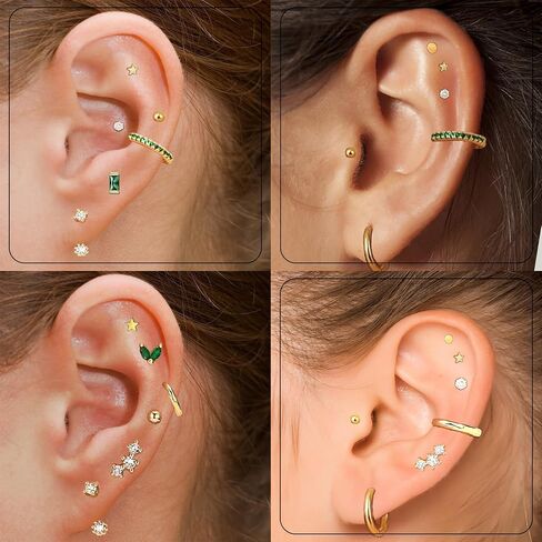 12Pairs Dainty 16K Gold Flat Back Earrings Hypoallergenic Cartilage Earring Sets for Multiple Piercing 20G Surgical Stainless Steel Earrings Stacks Small Hoop Flatback Stud Earrings in Kuwait