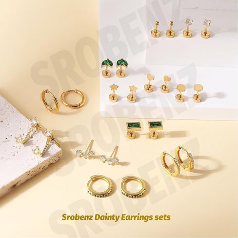12Pairs Dainty 16K Gold Flat Back Earrings Hypoallergenic Cartilage Earring Sets for Multiple Piercing 20G Surgical Stainless Steel Earrings Stacks Small Hoop Flatback Stud Earrings in Kuwait
