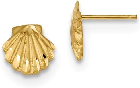 Solid 14k Yellow Gold Diamond-cut Seashell Post Studs Brushed Matte Finish Earrings 9mm in Saudi Arabia