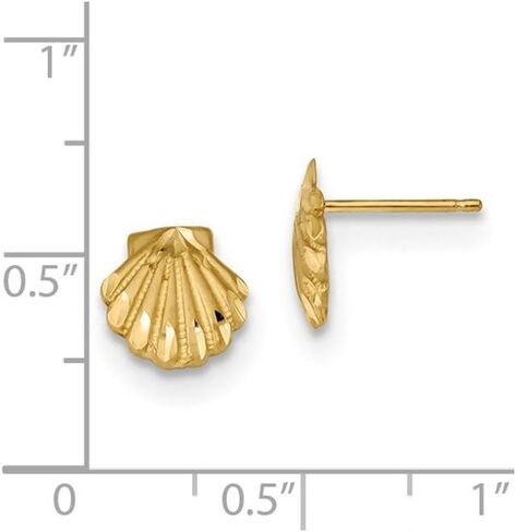Solid 14k Yellow Gold Diamond-cut Seashell Post Studs Brushed Matte Finish Earrings 9mm in Saudi Arabia
