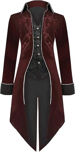 Medieval Steampunk Tailcoat Halloween Costumes for Men, Renaissance Pirate Vampire Gothic Jackets Vintage Warlock Frock Coat in Saudi Arabia