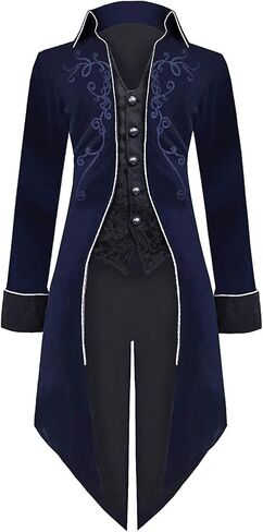 Medieval Steampunk Tailcoat Halloween Costumes for Men, Renaissance Pirate Vampire Gothic Jackets Vintage Warlock Frock Coat in Saudi Arabia