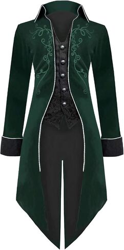 Medieval Steampunk Tailcoat Halloween Costumes for Men, Renaissance Pirate Vampire Gothic Jackets Vintage Warlock Frock Coat in Saudi Arabia