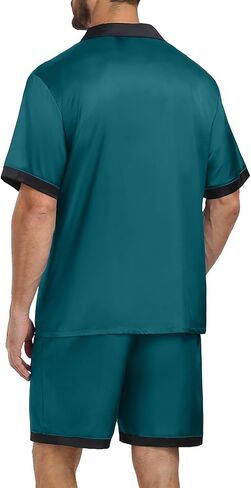 PrinStory Men Satin Silk Pajamas Sets Sleepwear Shorts for Men Casual Loungewear 2 Piece Button Down Fashion 2024 in Kuwait