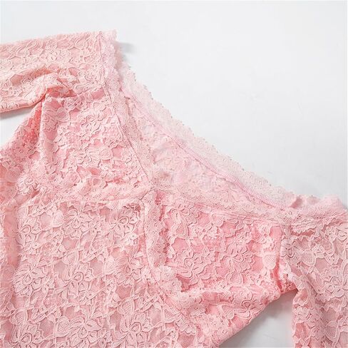Women Sexy See Through Floral Lace Bodycon Mini Dress Y2k Skinny Long Sleeve Off Shoulder Mesh Lace Short Dress in Saudi Arabia