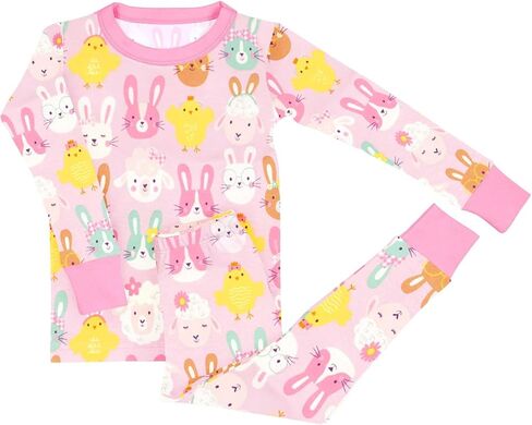 rrhss Girls 2 Piece Pajamas Cute Animal Print Long Sleeve Tops and Pants Set Comfy Sleepwear 5-14Y in Saudi Arabia