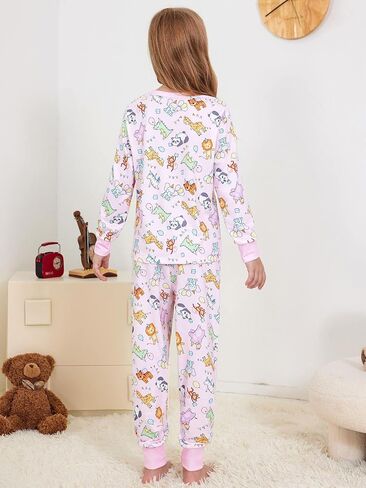 rrhss Girls 2 Piece Pajamas Cute Animal Print Long Sleeve Tops and Pants Set Comfy Sleepwear 5-14Y in Saudi Arabia