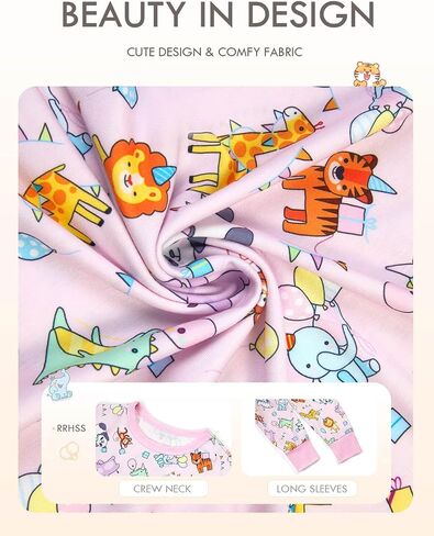 rrhss Girls 2 Piece Pajamas Cute Animal Print Long Sleeve Tops and Pants Set Comfy Sleepwear 5-14Y in Saudi Arabia
