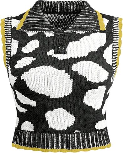 Floerns Women's Allover Print Sleeveless Knitted Tank Lapel Collar Sweater Vest in Saudi Arabia