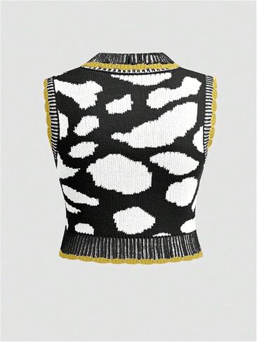 Floerns Women's Allover Print Sleeveless Knitted Tank Lapel Collar Sweater Vest in Saudi Arabia