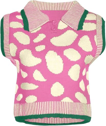 Floerns Women's Allover Print Sleeveless Knitted Tank Lapel Collar Sweater Vest in Saudi Arabia