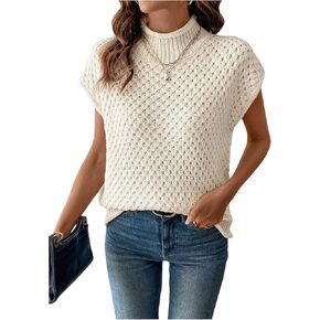 Milumia Women's Turtleneck Sweater Vest Sleeveless Crochet Knitted Tank Tops