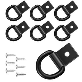 Garini Black D Ring Tie Down Anchors,6Pcs Heavy Duty D Ring with Screws,Surface Mount Hooks Securing Cargo for Trailer, Truck Bed Or Deliveries