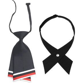 Mantieqingway Women Uniform Necktie Adjustable Strap Striped Pre-tie Ties & Solid Color Adjustable Criss-Cross Bowtie