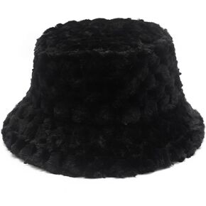 ZLYC Winter Fuzzy Bucket Hats for Women Warm Furry Faux Fur Hat Fluffy Fisherman Cap
