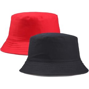 2Pack Bucket Hat for Women Men, Hot Summer Cotton Bucket Hat Packable Unisex Sun Hats for Travel Fishing Camp Beach